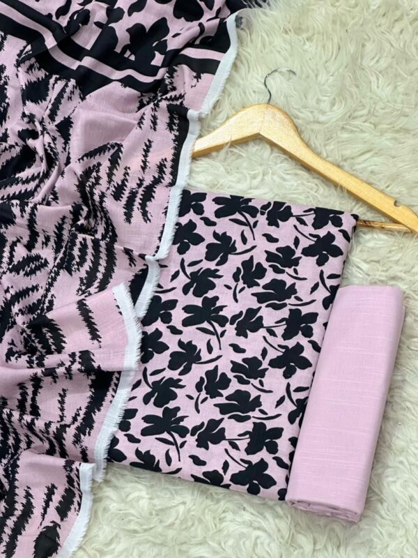 Pastel Pink Floral Printed Khaddar 3-Piece Suit