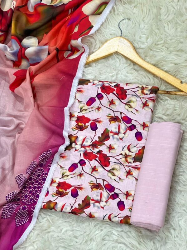 Light Pink Floral Printed Khaddar 3-Piece Suit