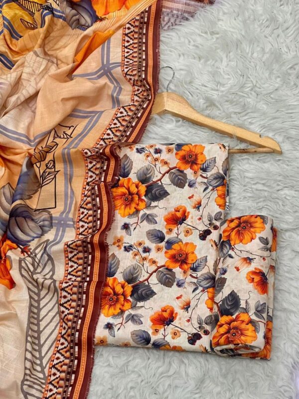 Light Cream Floral Printed Khaddar 3-Piece Suit