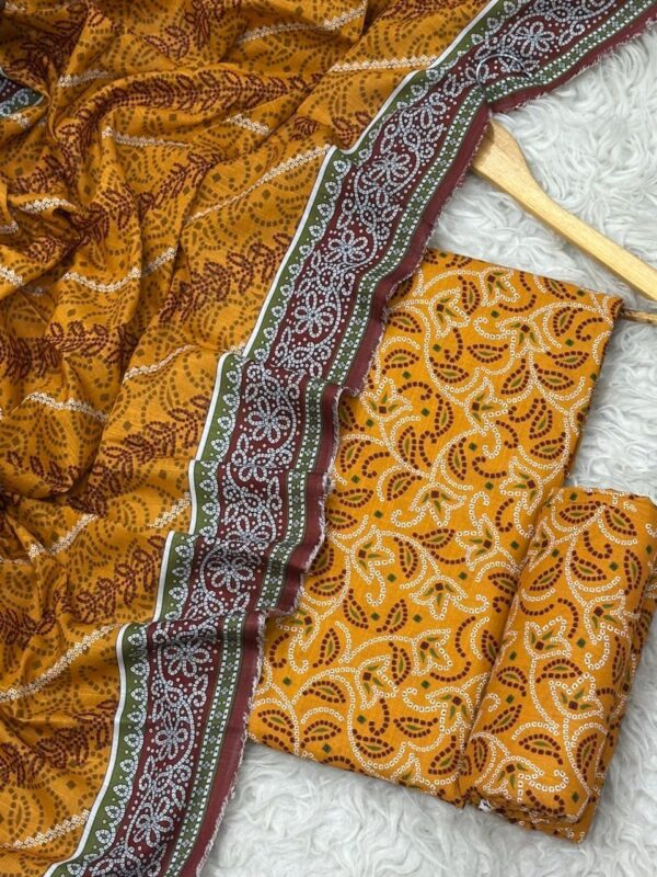 Mustard Yellow Floral Printed Khaddar 3-Piece Suit