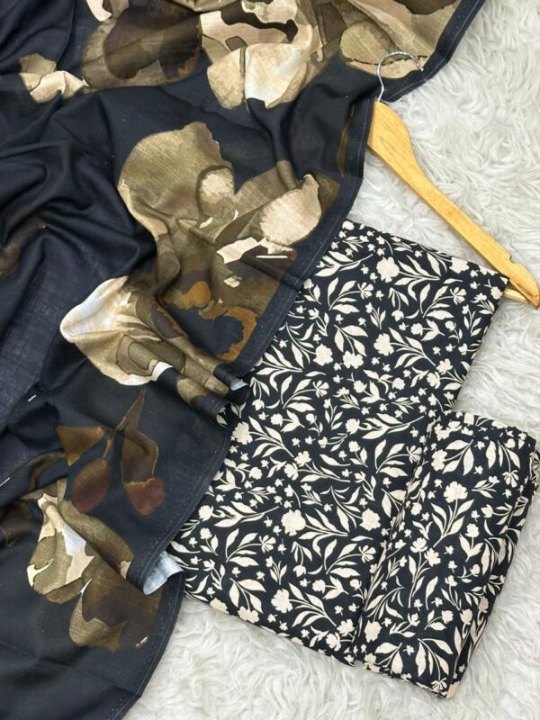 Black Floral Printed Khaddar 3-Piece Suit