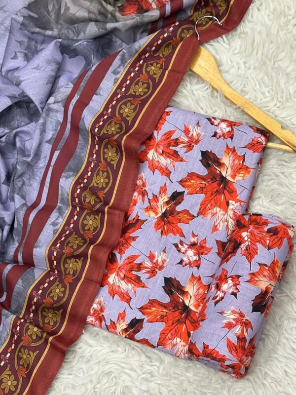 Lavender Printed Khaddar 3-Piece Suit